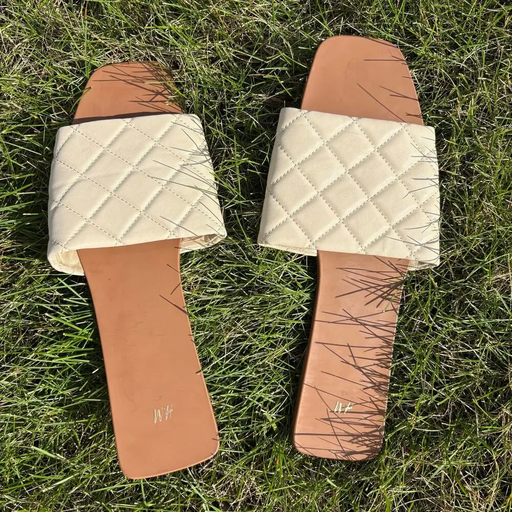 H&M brown slides with tan cushioned strap